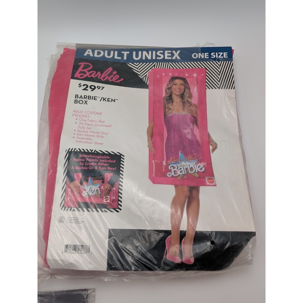 Barbie Box Halloween Costume Adult One‎ Size Pink White Fabric Box New